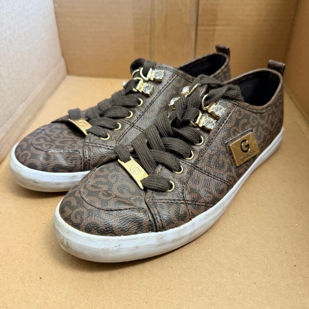 GBG Los Angeles Womens Monogram Sneakers Tennis Shoes Rhinestone Accent Brown